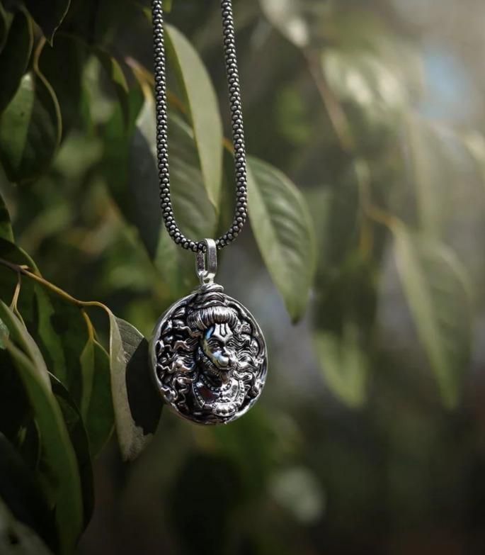 Hanumanji Pendant Oxidized Silver Chain